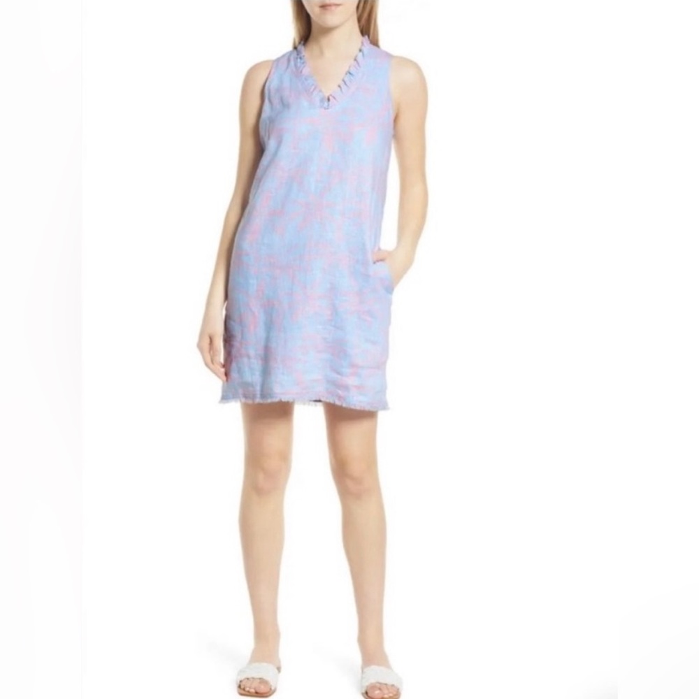 New TOMMY BAHAMA Twin Palm Sleeveless
Ruffle Linen Shift Dress